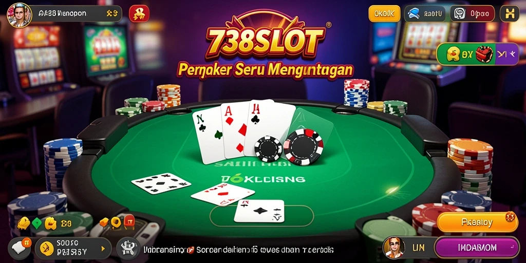 Tampilan gameplay 738SLOT dengan suasana poker menegangkan.