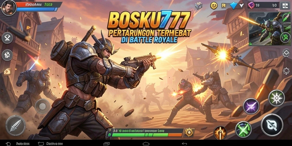 Screenshot gameplay Battle Royale BOSKU777 memperlihatkan pertarungan seru dan mendebarkan.