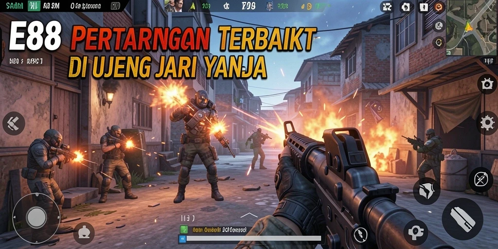 Tampilan menegangkan gameplay E88 dalam pertempuran FPS.