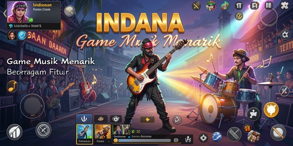 Tampilan gameplay <strong>INDAAA</strong> yang menarik dengan berbagai pilihan musik.