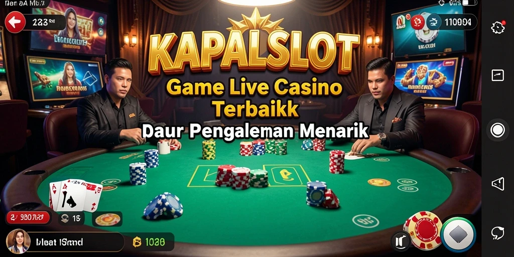 Tangkapan layar gameplay KAPALSLOT menunjukkan dealer langsung dan suasana kasino yang hidup.