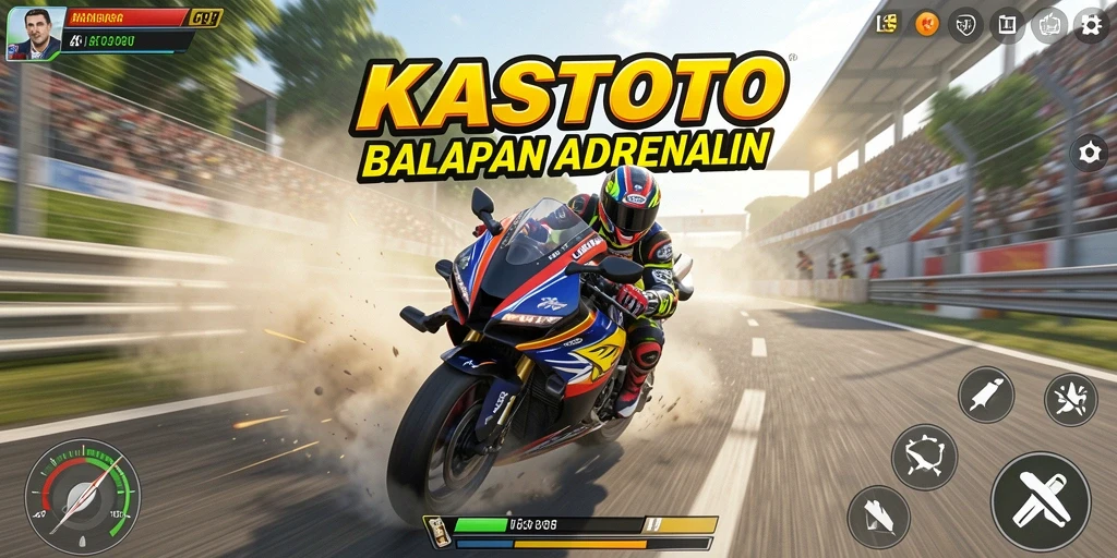 Gameplay KASTOTO dengan grafis balapan motor yang menakjubkan.