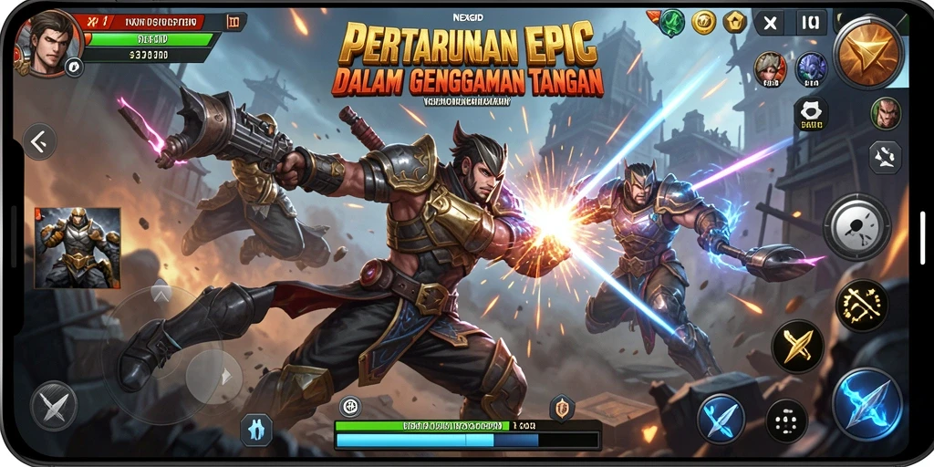 Screenshot gameplay NEXGID dengan pertarungan seru di arena.