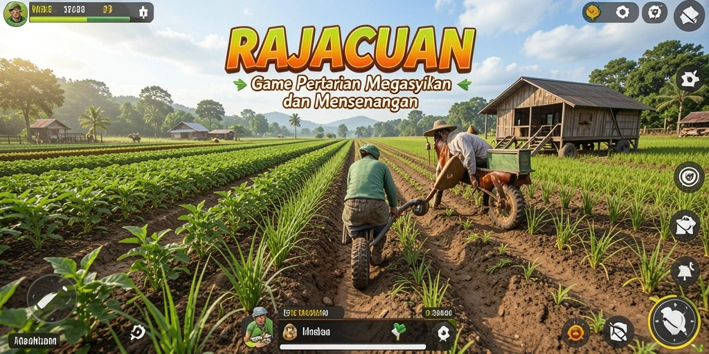 Tampilan gameplay RAJACUAN yang menarik dengan aktivitas bercocok tanam.