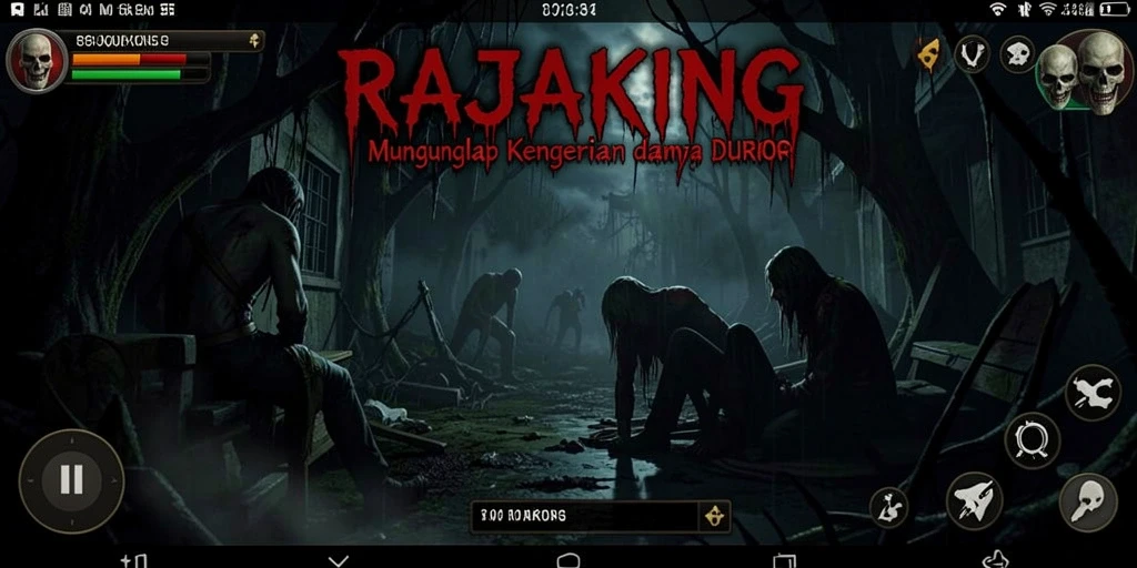Screenshot menampilkan gameplay menyeramkan dalam RAJAKING.