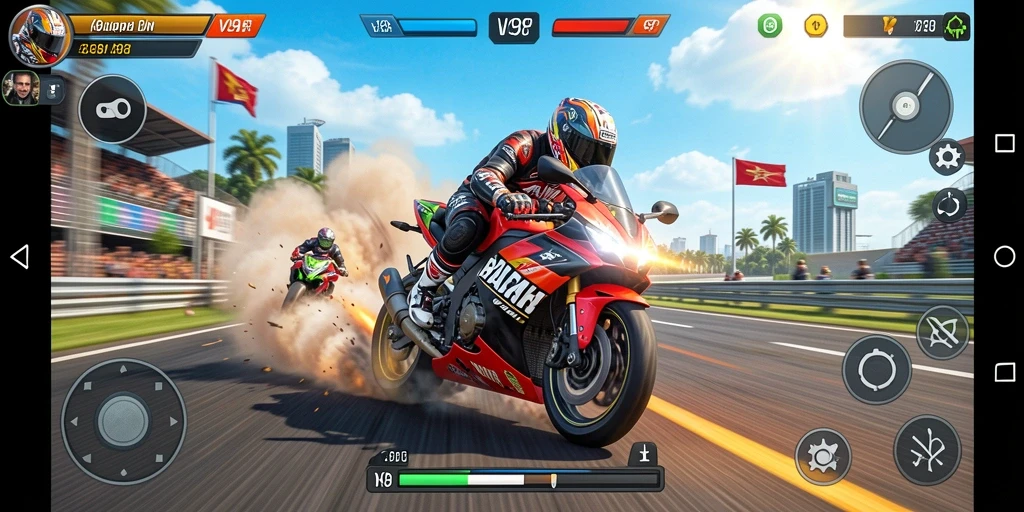 Gameplay intens balapan motor V98 yang mengasyikkan.